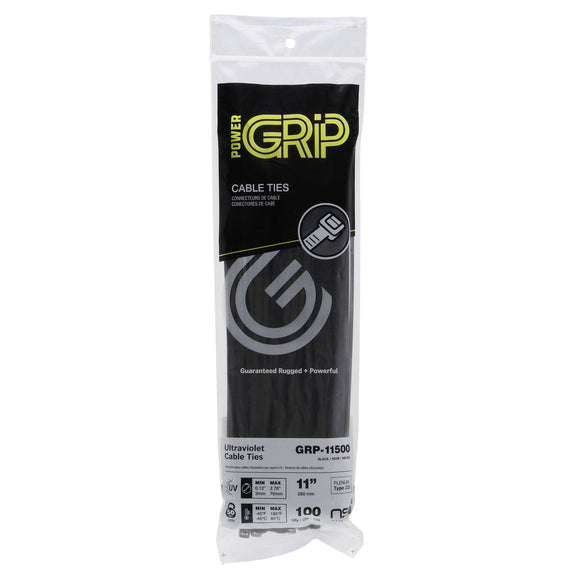 NSI PowerGRP 11”, Black General Purpose 50lb Cable Ties, 100 Pack (11