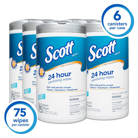Kimberly Clark 4.5 x 8.25 in. Scott 24-Hour Sanitizing Wipes, White (4.5