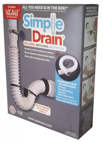 Crushproof Tubing SIMPLE DRAIN 1.25 in. Rubber Threaded P-Trap Bathroom Single Sink Drain Kit, White (1.25 x 30, White)