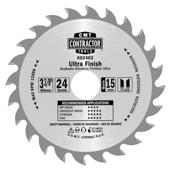 CMT K06007 ITK Contractor Ultra Finish Saw Blade, 7-1/4 x 60 Teeth, 10° ATB with