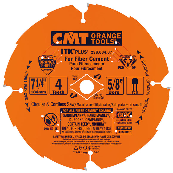 CMT 236.004.07 236-Series ITK PLUS Diamond Saw Blade for Fiber Cement Products, 7-1/4-Inch X 4 X 5/8 Inch