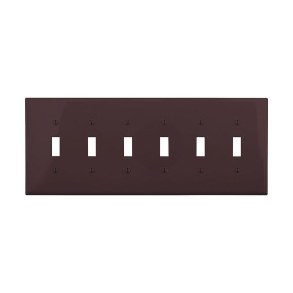 Eaton Toggle Wallplate, Brown 6 Gang (6 Gang, Brown)