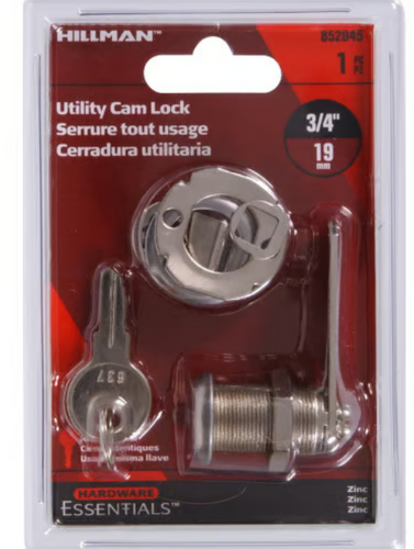 Hillman Hardware Essentials Door/Drawer Utility Cam Lock Keyed-Alike, Zinc (3/4)