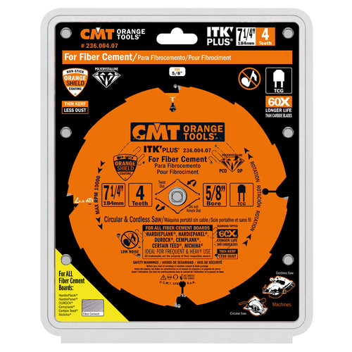 CMT 236.004.07 236-Series ITK PLUS Diamond Saw Blade for Fiber Cement Products, 7-1/4-Inch X 4 X 5/8 Inch