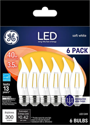 4W MED LED CAM~  40W CLEAR EQ 6PK